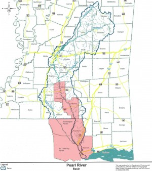 Counties and Parishes (shaded) opposed to "One Lake" Project